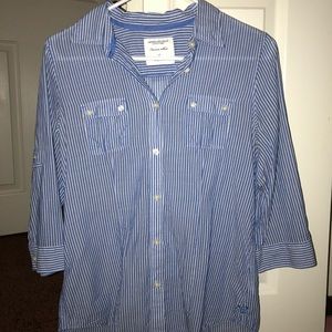 Blue & white striped american eagle button down